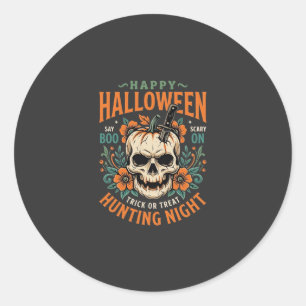 Adesivo Redondo Abóbora de Caveira de Halloween Caça Noturna Desig