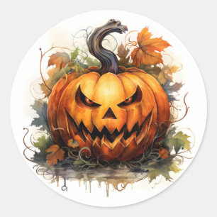 Adesivo Redondo Abóbora de Halloween Assustadora