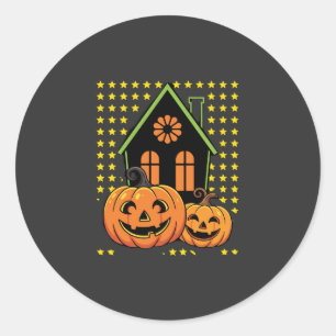 Adesivo Redondo Abóbora de Halloween Casa Assombrada Estrela Fofa