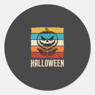 Adesivo Redondo Abóbora de Halloween Caveira Retro Vintage