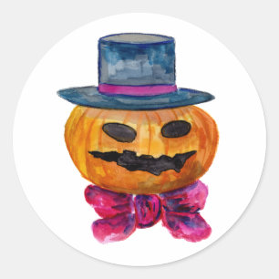 Adesivo Redondo Abóbora de Halloween com Hat e Arco
