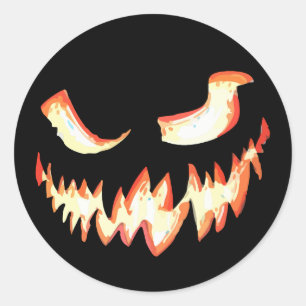 Adesivo Redondo Abóbora de Halloween com Rosto Assustador de Jack