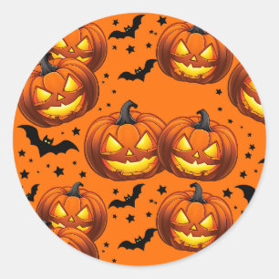 Adesivo Redondo Abóbora-de-Halloween e Morcegos