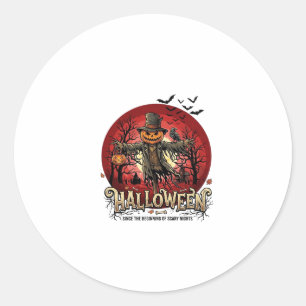 Adesivo Redondo Abóbora de Halloween Espantalho Corvo Morcegos_1