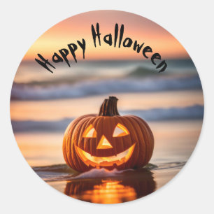 Adesivo Redondo Abóbora de Halloween na Ocean Beach