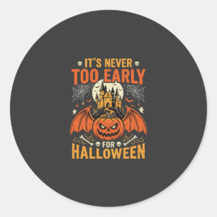 Adesivo Redondo Abóbora de Halloween Nunca Muito Cedo Castelo Gráf