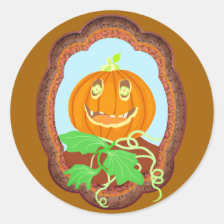 Adesivo Redondo Abóbora de Halloween sorrindo caprichosa e assusta