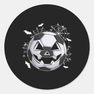 Adesivo Redondo Abóbora de Jack O Lantern com Rosto de Futebol Fan