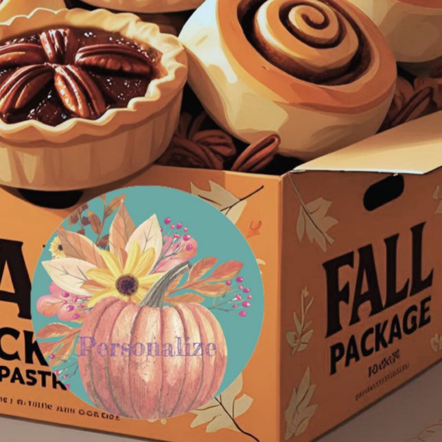 Adesivo Redondo Abóbora-de-outono, laranja-e-lacete floral (Criador carregado)