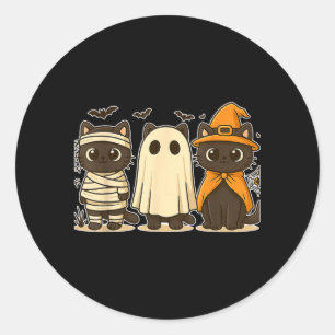 Adesivo Redondo Abóbora Divertida de Halloween Gato Preto Assustad