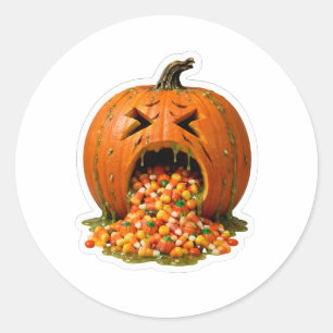 Adesivo Redondo Abóbora Doente Vomitando Candy Corn em Vinil