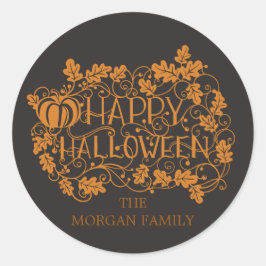 Adesivo Redondo abóbora e vinha feliz halloween