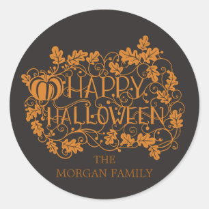 Adesivo Redondo abóbora e vinha feliz halloween