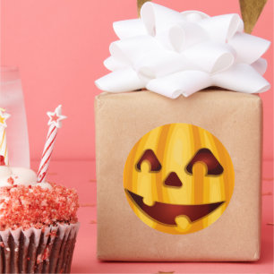 Adesivo Redondo Abóbora esculpida sorrindo design de Halloween