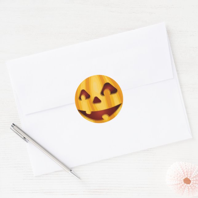 Adesivo Redondo Abóbora esculpida sorrindo design de Halloween (Envelope)