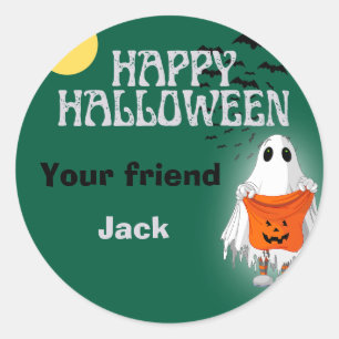 Adesivo Redondo Abóbora Fantasma Fofo Feliz Halloween Personalizad