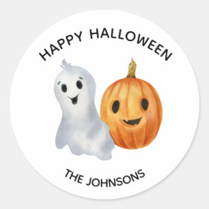 Adesivo Redondo Abóbora Fantasma Halloween Abóbora Fofa