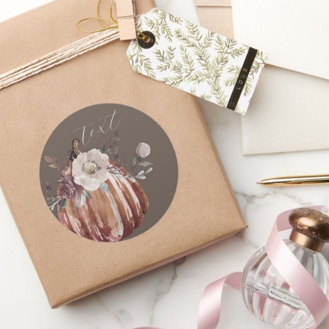 Adesivo Redondo Abóbora floral de outono castanho, terracota, plum (Criador carregado)