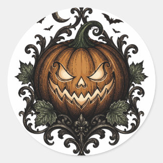 Adesivo Redondo Abóbora Gótica do Dia das Bruxas Jack O Lantern Ma
