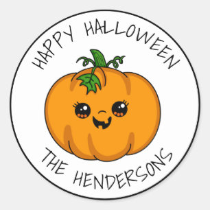 Adesivo Redondo Abóbora Kawaii Personalizada de Halloween