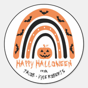 Adesivo Redondo Abóbora Morcego Arco-íris de Halloween Obrigado Pe