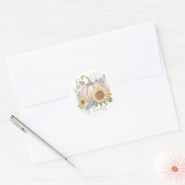 Adesivo Redondo Abóbora pastel e floral boho personalizado (Envelope)