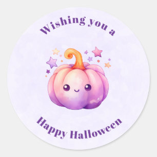 Adesivo Redondo Abóbora Pastel Fofa com Estrelas Halloween