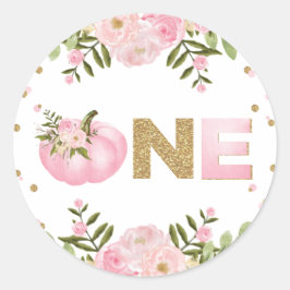 Adesivo Redondo Abóbora Primeiro primeiro aniversario Cor-de-rosa