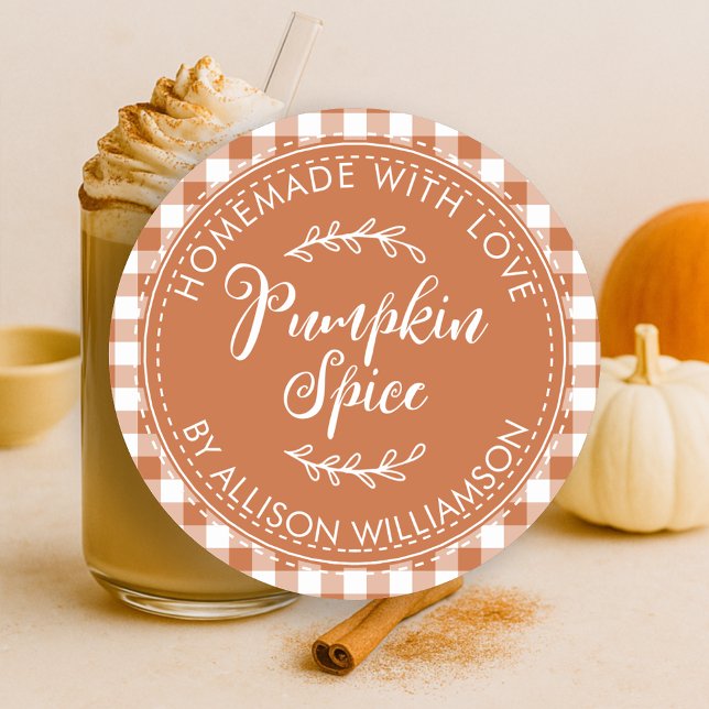 Adesivo Redondo Abóbora Recheada Rústica Caseira com Xadrez Laranj (Criador carregado)