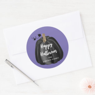 Adesivo Redondo Abóbora Roscas Roxa Fofa Feliz Halloween