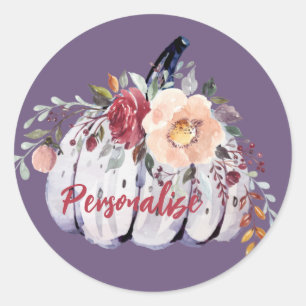 Adesivo Redondo Abóbora roxa de outono cinza aquarela floral