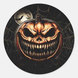 Adesivo Redondo Abóbora Sinistra de Jack-O-Lantern Festa de Hallow