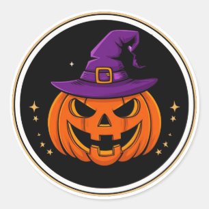 Adesivo Redondo Abóbora Sorridente Bruxa Chapéu Halloween 🎃