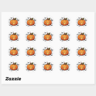 Adesivo Redondo Abóbora Spooky Jack O Lantern PNG Morcegos de Ha