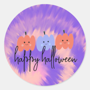 Adesivo Redondo Abóbora Tie Dye Desenhada à Mão de Halloween