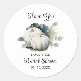 Adesivo Redondo Abóboras brancas e eucalipto Obrigado