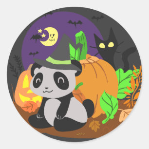 Adesivo Redondo Abóboras e panda do Dia das Bruxas