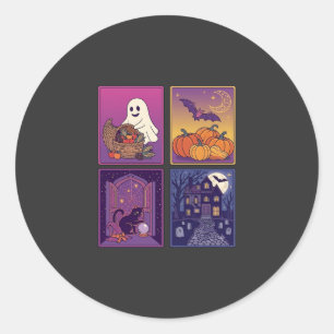 Adesivo Redondo Abóboras Fantasmas de Halloween Casa Assombrada Ga