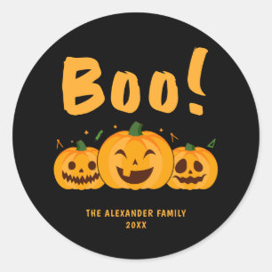Adesivo Redondo Abóboras Laranjas Halloween Preto Boo Nome