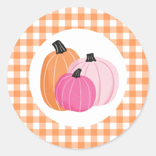 Adesivo Redondo Abóboras Rosa de Halloween Xadrez Laranja