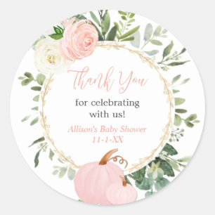 Adesivo Redondo Abóboras verdes cor-de-rosa, abóboras elegantes ch