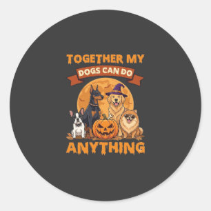 Adesivo Redondo Abobrinha de Halloween Cachorros Juntos Podem Faze