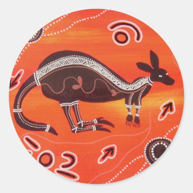 Adesivo Redondo Aboriginal Art Desert Kangaroo Sticker (Frente)