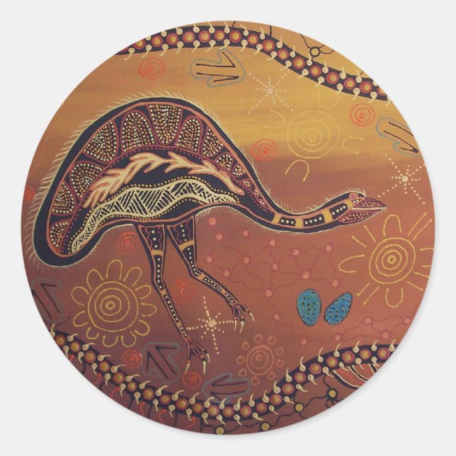 Adesivo Redondo Aboriginal Art Wild Emu Sticker (Frente)