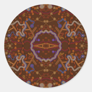 Adesivo Redondo aborto aborígene australiano com trilhas de animai