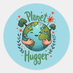 Adesivo Redondo Abraçador de Planetas - Dia da Terra Ecológico