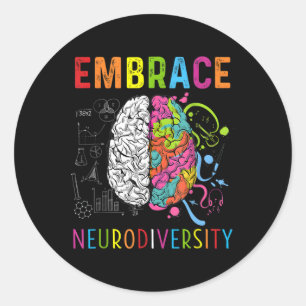 Adesivo Redondo Abraçar a Neurodiversidade Cérebro Abrace Adhd Aut
