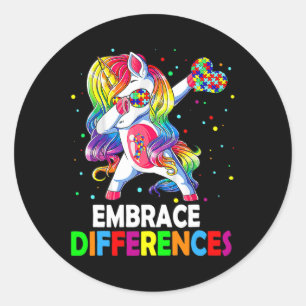 Adesivo Redondo Abraçar Diferenças Dabbing Unicorn Autism Awarene