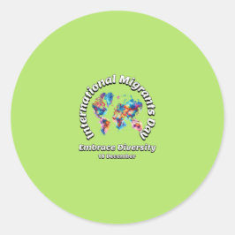 Adesivo Redondo Abrace a diversidade. Dia Internacional dos Migran