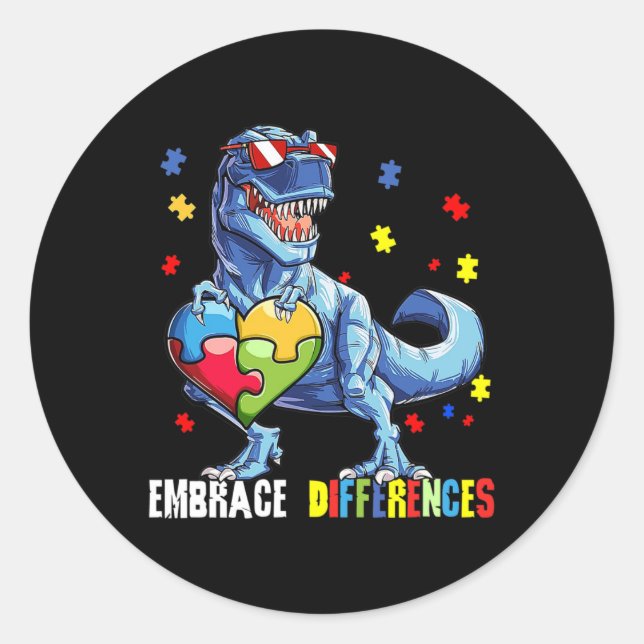 Adesivo Redondo Abrace diferenças Asd Spectrum Dinossaur Autismo A (Frente)